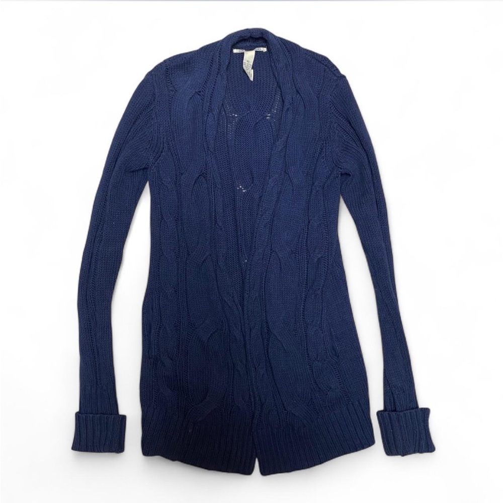 Lucky Brand Y2K Navy Blue Cable Knit Cardigan Sweater